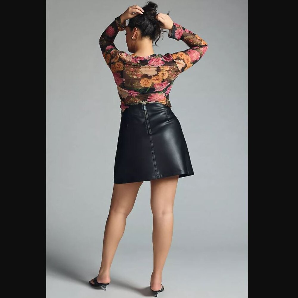 Anthropologie | Maeve Faux Leather A-Line Mini Skirt | Black, XL - Picture 8 of 14